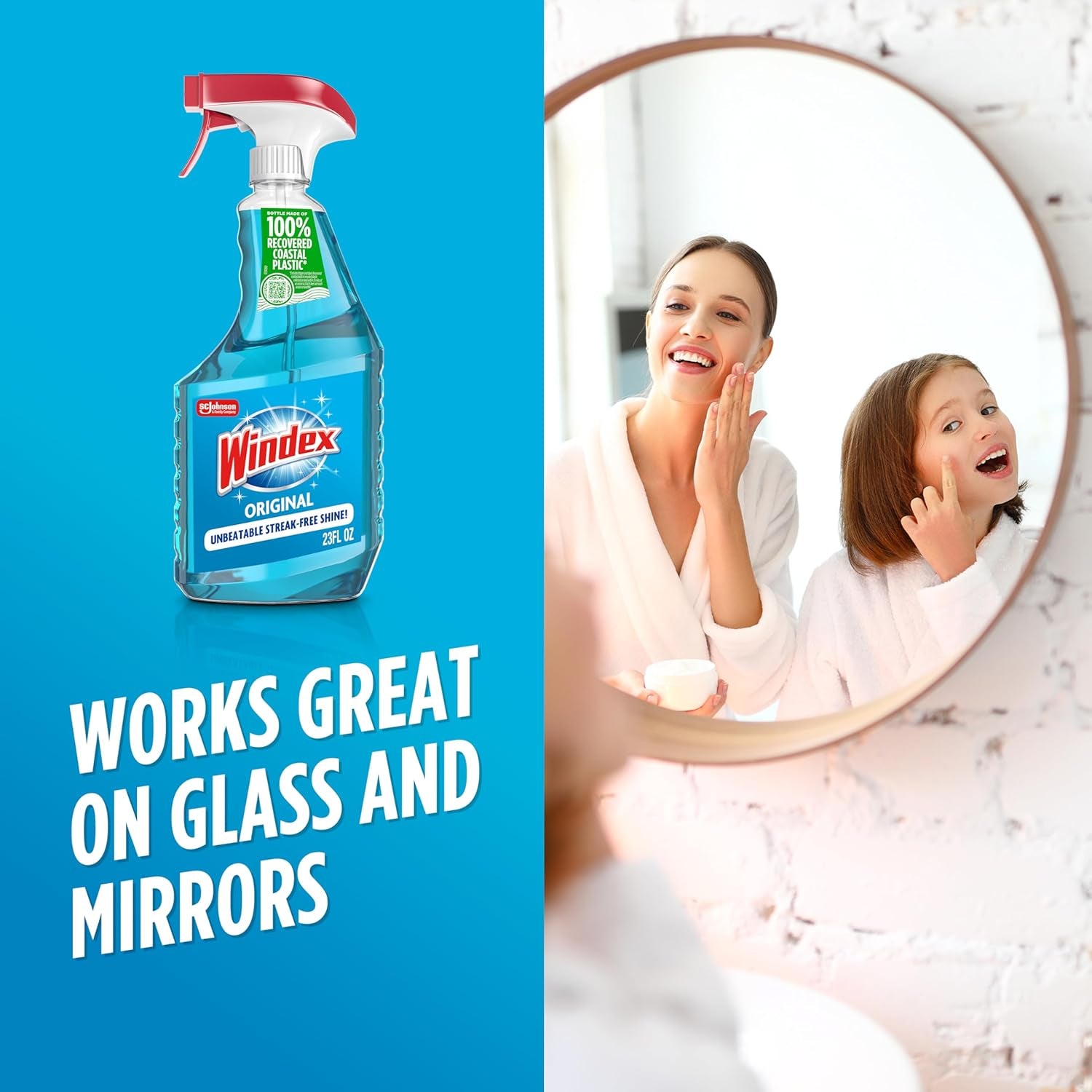 Glass and Window Cleaner Spray Bottle, Packaging Designed to Prevent Leakage and Breaking, Surface Cleaning Spray, Original Blue Scent, 23 Fl Oz