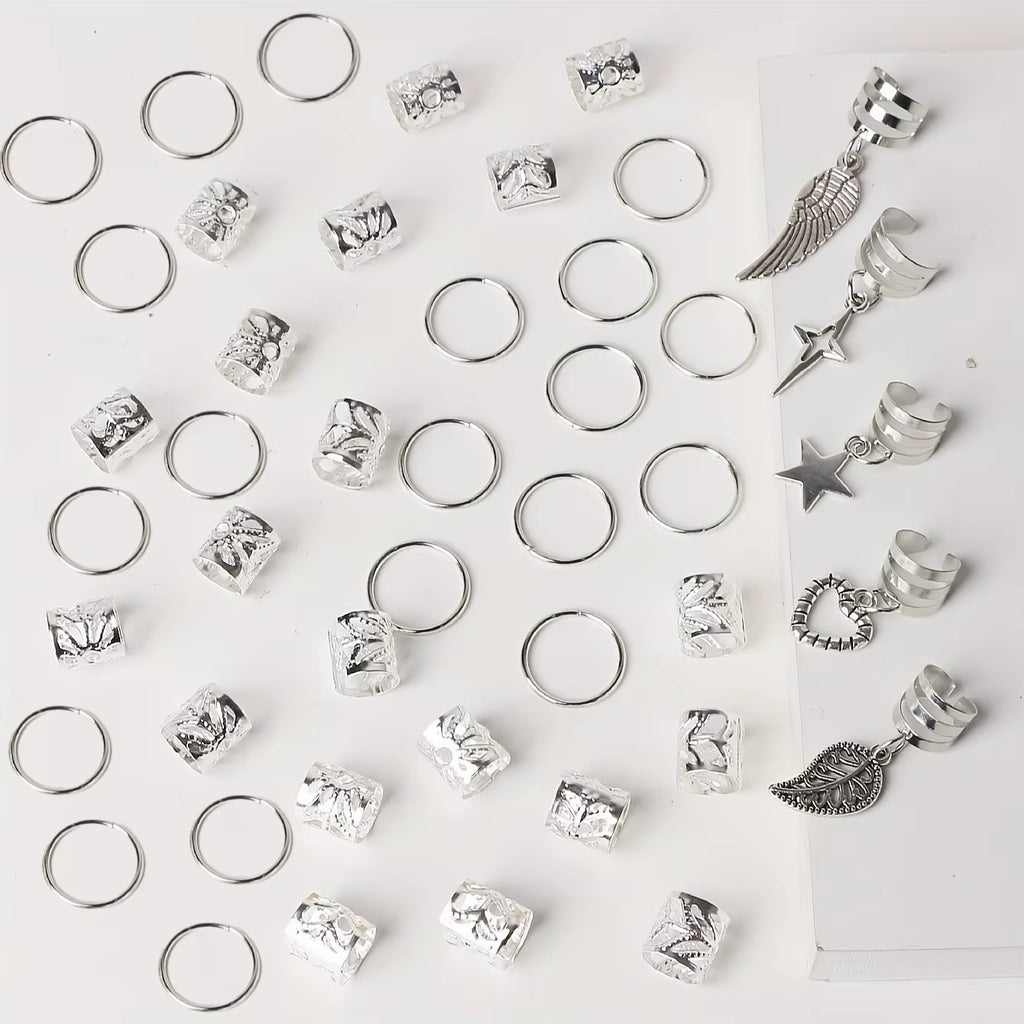 45Pcs Alloy Braid Hair Ring Dreadlock Hair Ring - Hippie Style Hair Accessories Loc Hair Jewelry for Braids for Girls and Women