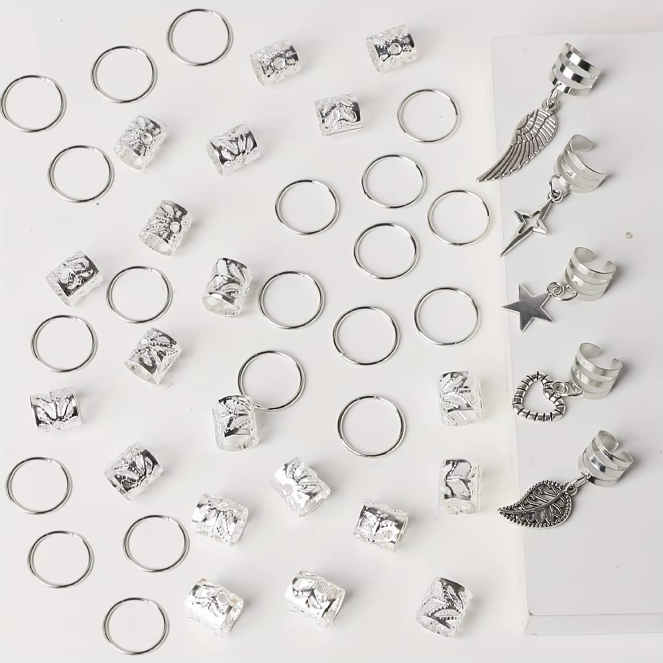 45Pcs Alloy Braid Hair Ring Dreadlock Hair Ring - Hippie Style Hair Accessories Loc Hair Jewelry for Braids for Girls and Women