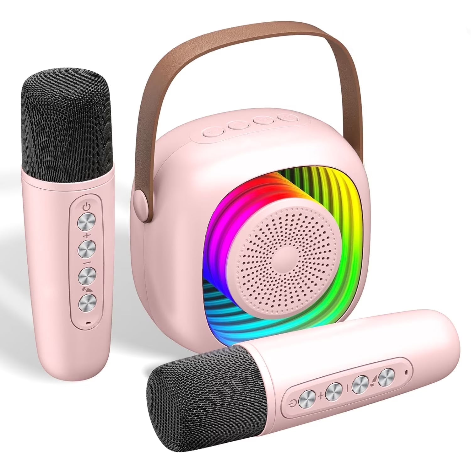 Mini Karaoke Machine for Kids, Toys  for Ages 4-12, Portable Bluetooth Speaker with 2 Wireless Microphones for Singing Party Outdoor Play, Pink