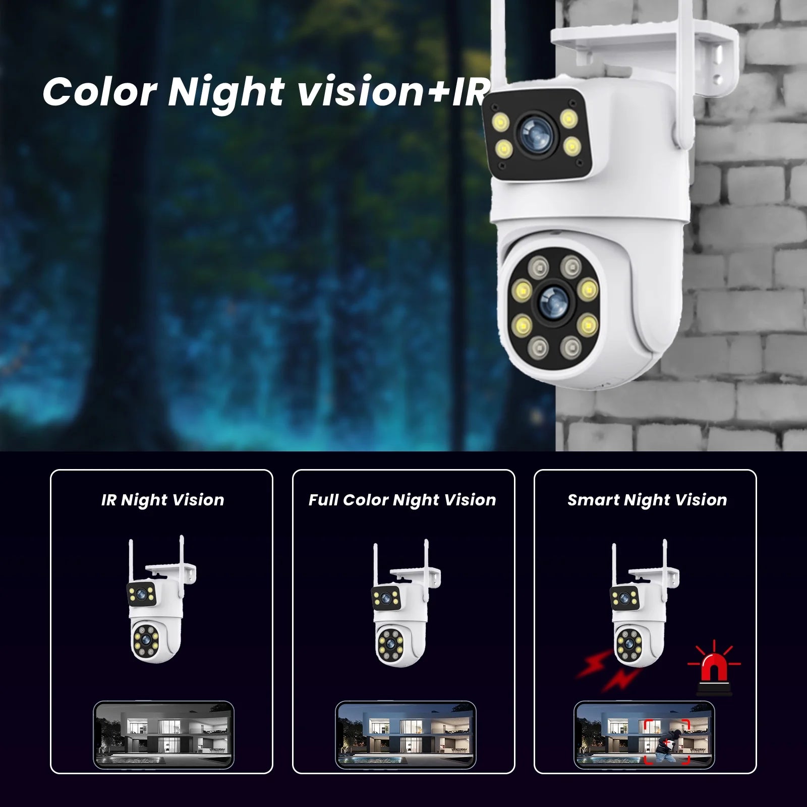 4K Dual Lens Outdoor Security Camera, Wifi PTZ outside Cameras for Home Security with Auto Tracking, Human Detection, IP66, Color Night Vision, 24/7 Record,Two-Way Audio, Dual-Screen Display