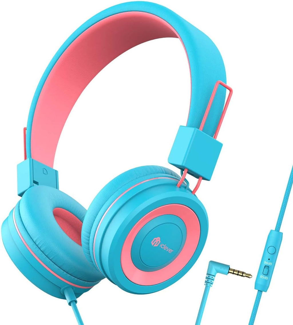[Upgraded HS14 Kids Headphones with Microphone, 85/94Db Volume Limited, Foldable Wired Kids Headset for Boys/Girls/Tablet/Travel/School (Black&Pink)