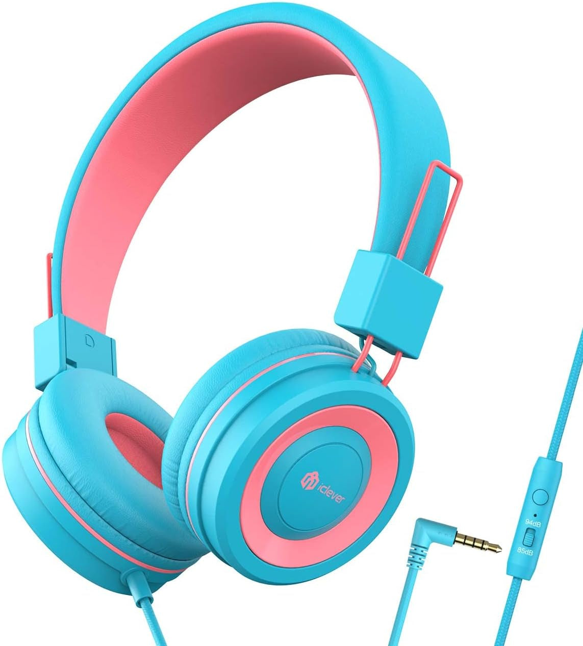 [Upgraded HS14 Kids Headphones with Microphone, 85/94Db Volume Limited, Foldable Wired Kids Headset for Boys/Girls/Tablet/Travel/School (Black&Pink)
