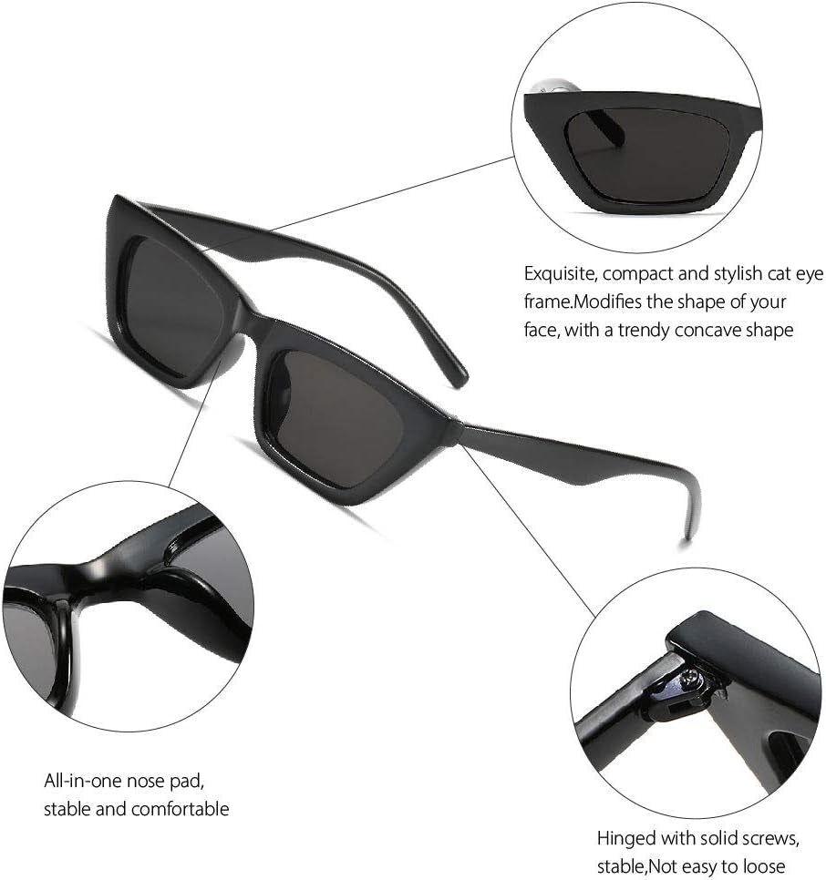 Square Cat Eye Sunglasses for Women Fashion Vintage Trendy Cateye Sunglasses for Women Black