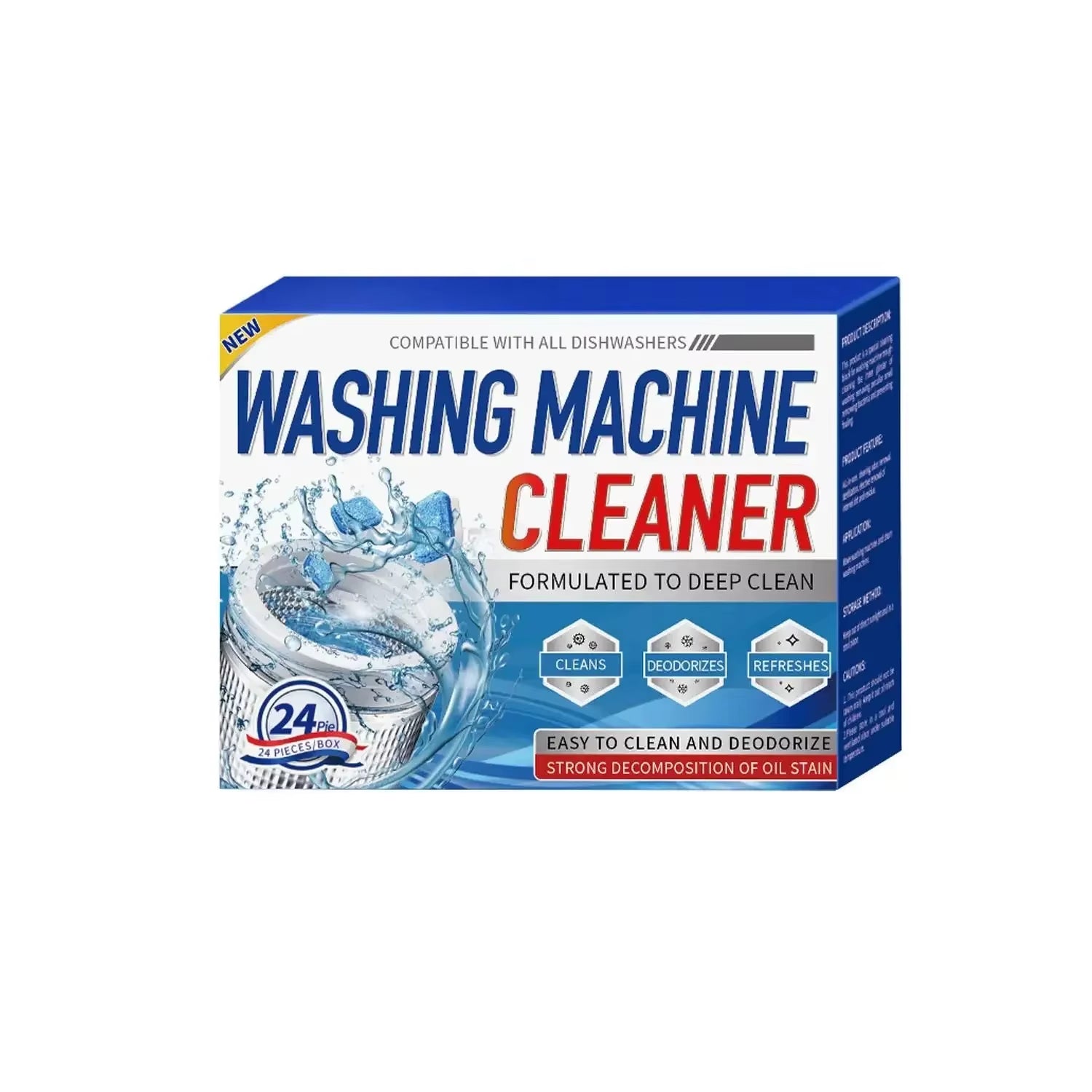 12/24Pcs Washing Machine Cleaner Tablets Penetrating Deep Clean Washer Cleaner Tablets for Front Loader and Top Load HE