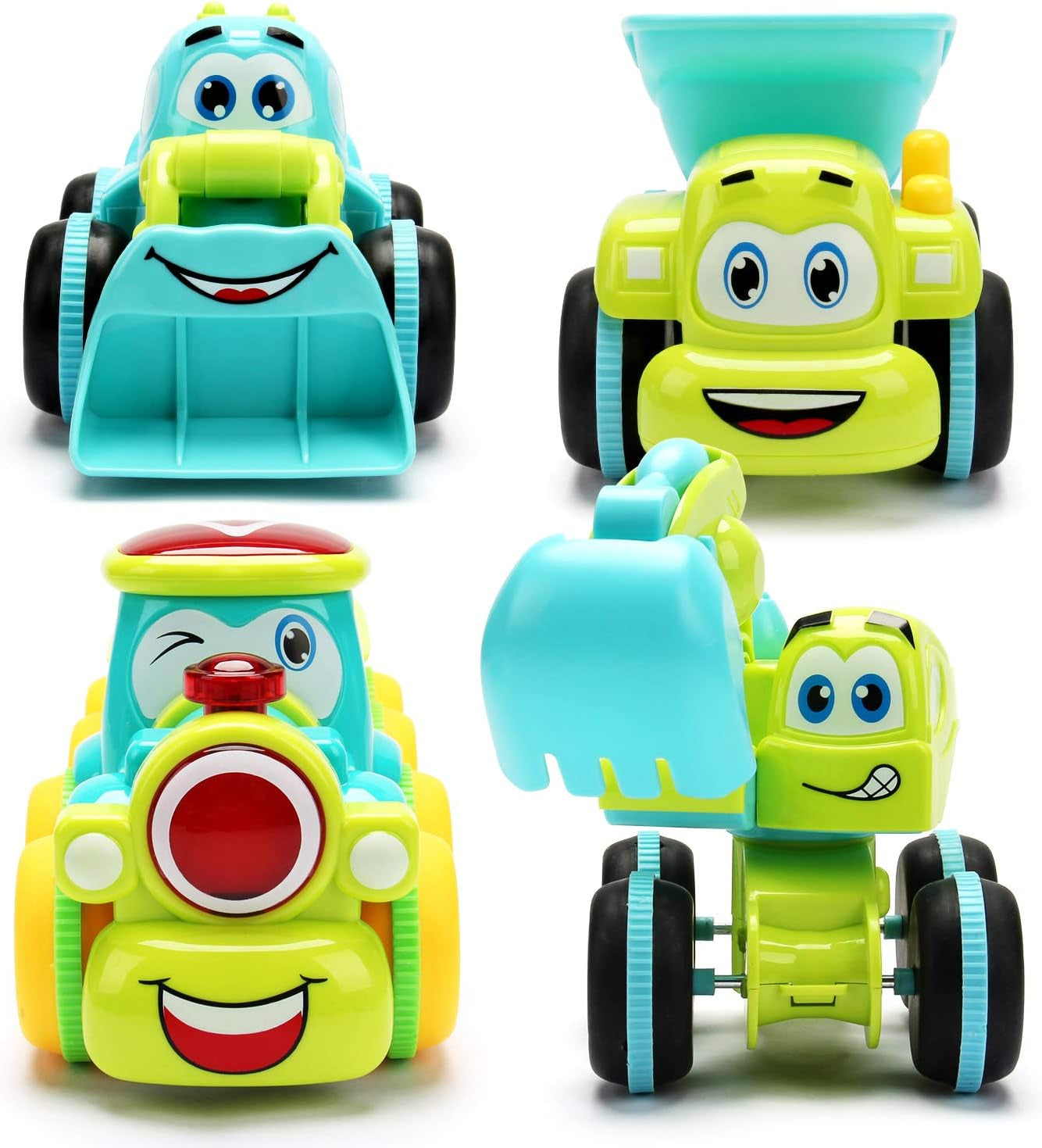 Toys for a 2 Year Old Boy - 4 Friction Powered Trucks for 3+ Year Old Boys, Push & Go Cars Cartoon Construction Vehicle Set - Best Toddler Boys Toys & Toy Trucks, Play Pull Back Car, Idea
