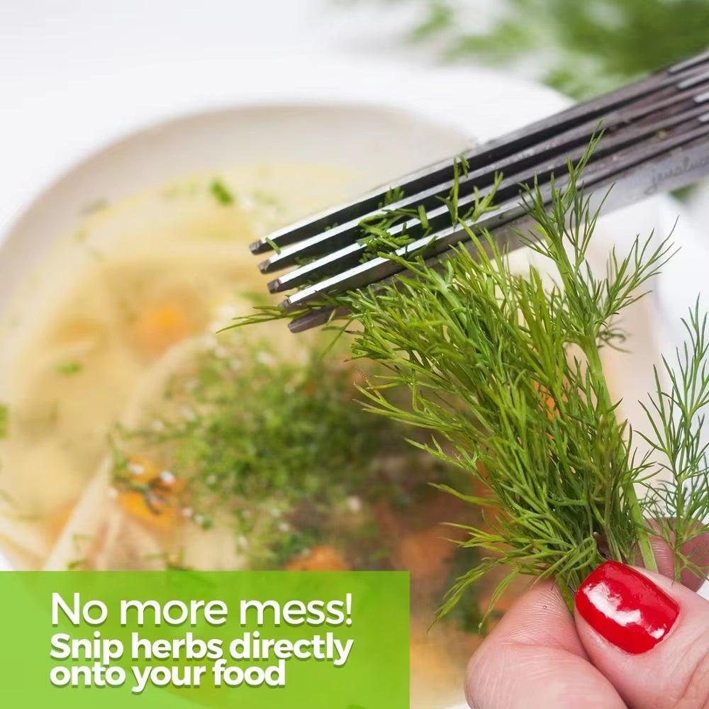 5 Blade Herb Scissors Stainless Steel Onion Herb Scissors with Cleaning Brush Kitchen Scallion Chopper Cutter YY026