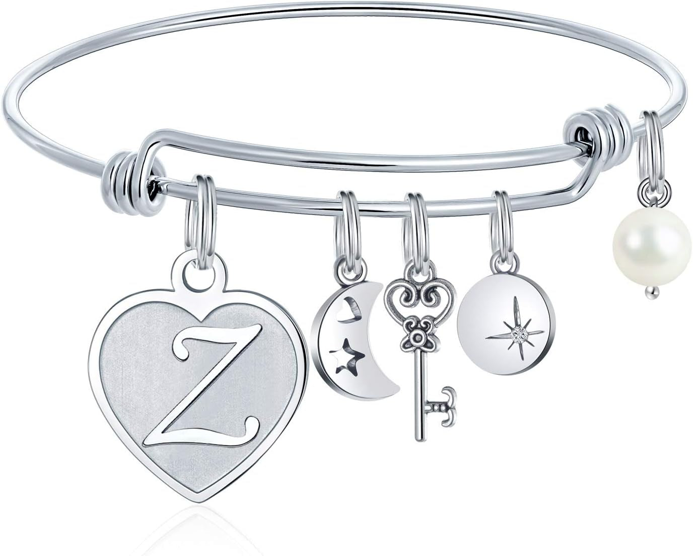Initial Charm Bracelets for Women Gifts - Engraved 26 Letters Initial Charms Bracelet Stainless Steel Bangle Bracelet Birthday Christmas Jewelry Gift for Women Teen Girls