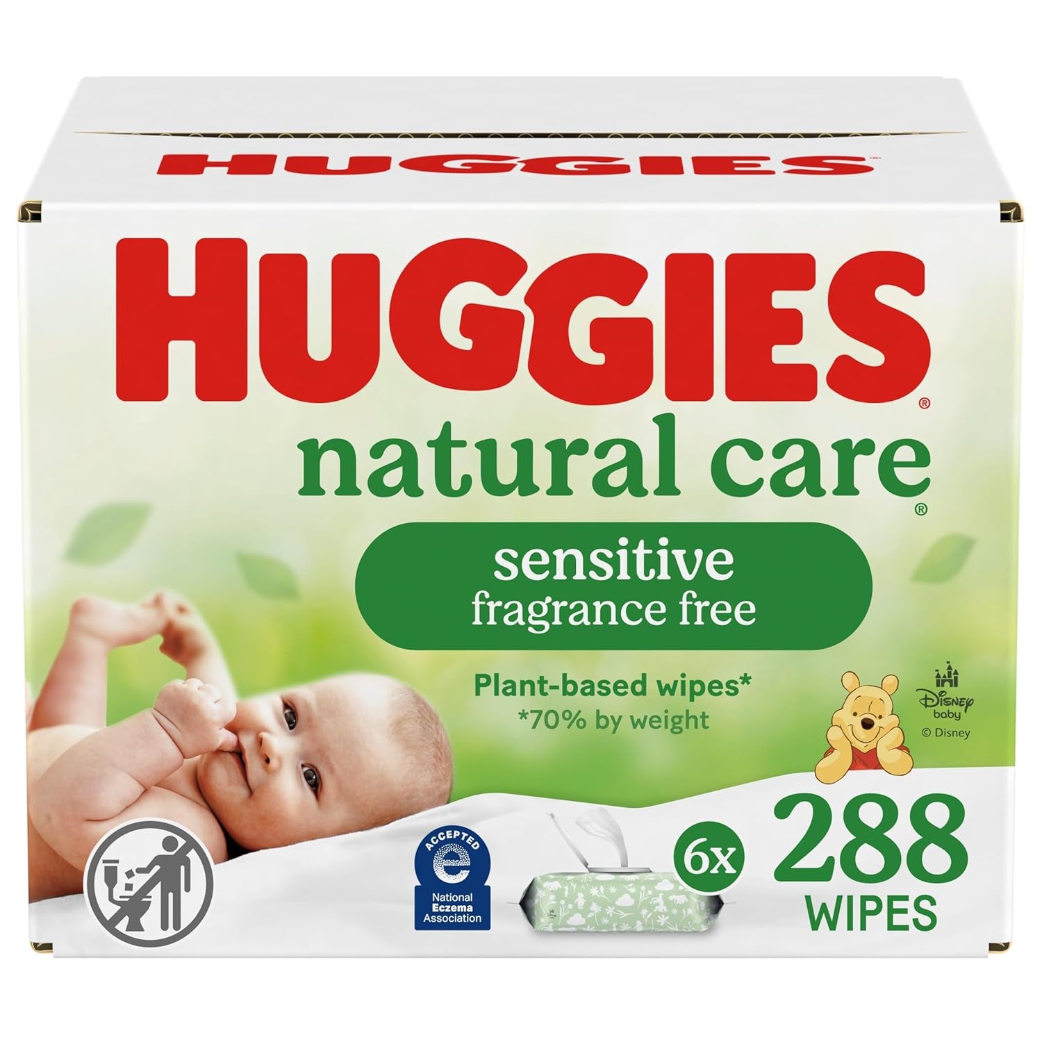 Natural Care Sensitive Baby Wipes, Unscented, Hypoallergenic, 6 Flip-Top Packs (288 Wipes Total)