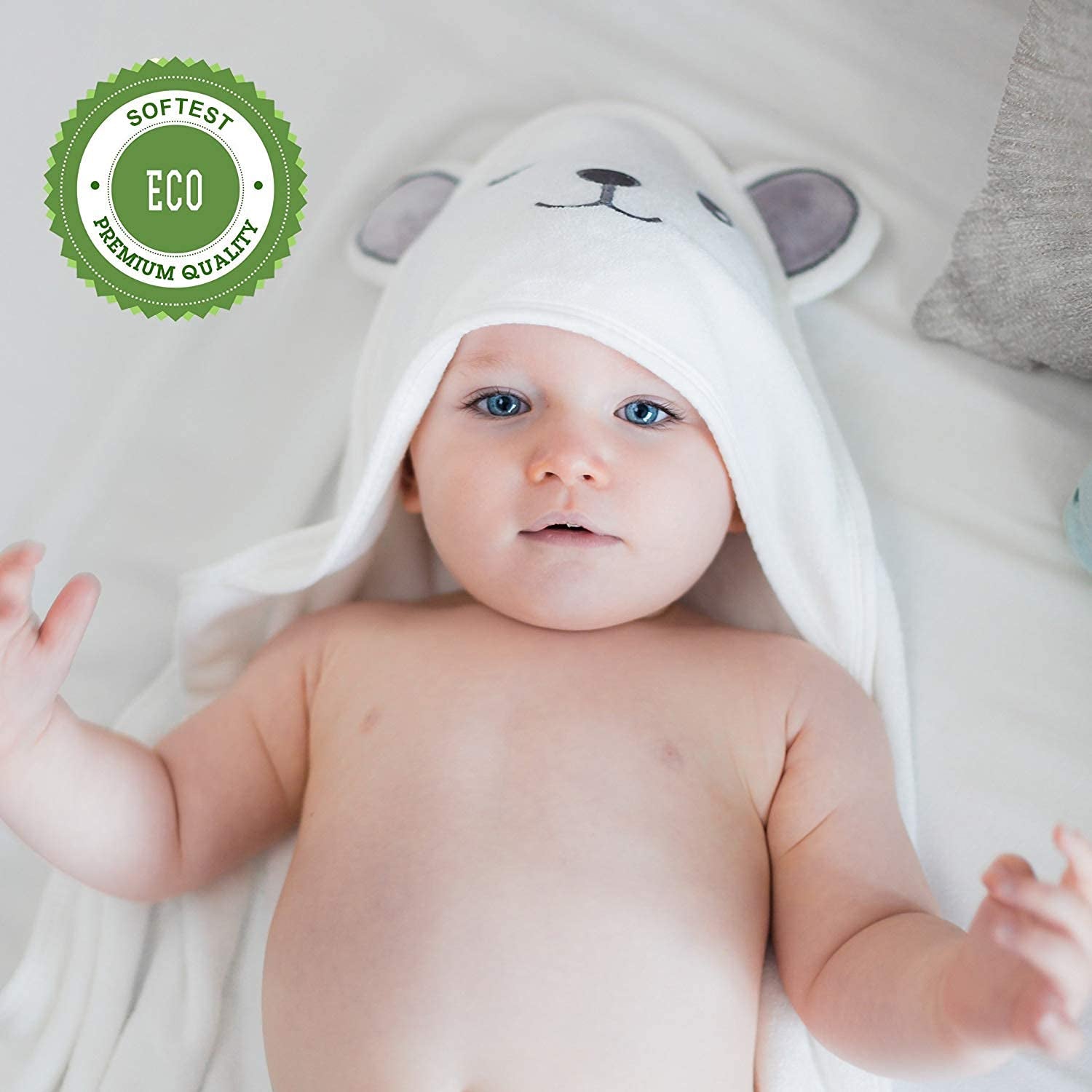 Hooded Towel - Rayon Made from Bamboo, Bath Towel with Bear Ears for Newborn, Babie, Toddler, Infant - Absorbent Large Baby Towel - Bear, 30 X 30 Inch