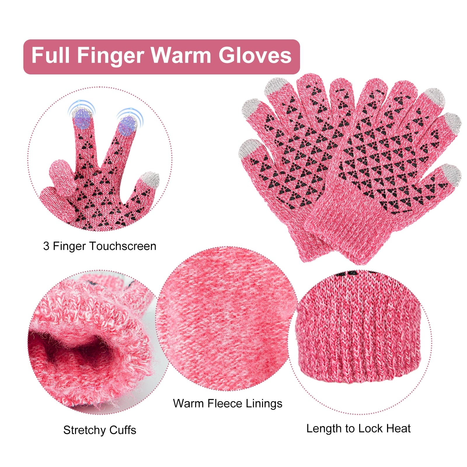 Kids Winter Hat Gloves Scarf Set, Girls Toddler Children Beanie with Pom Knit Neck Warmer Gaiter Mittens Fleece Lined Set for 3-12 Years Old