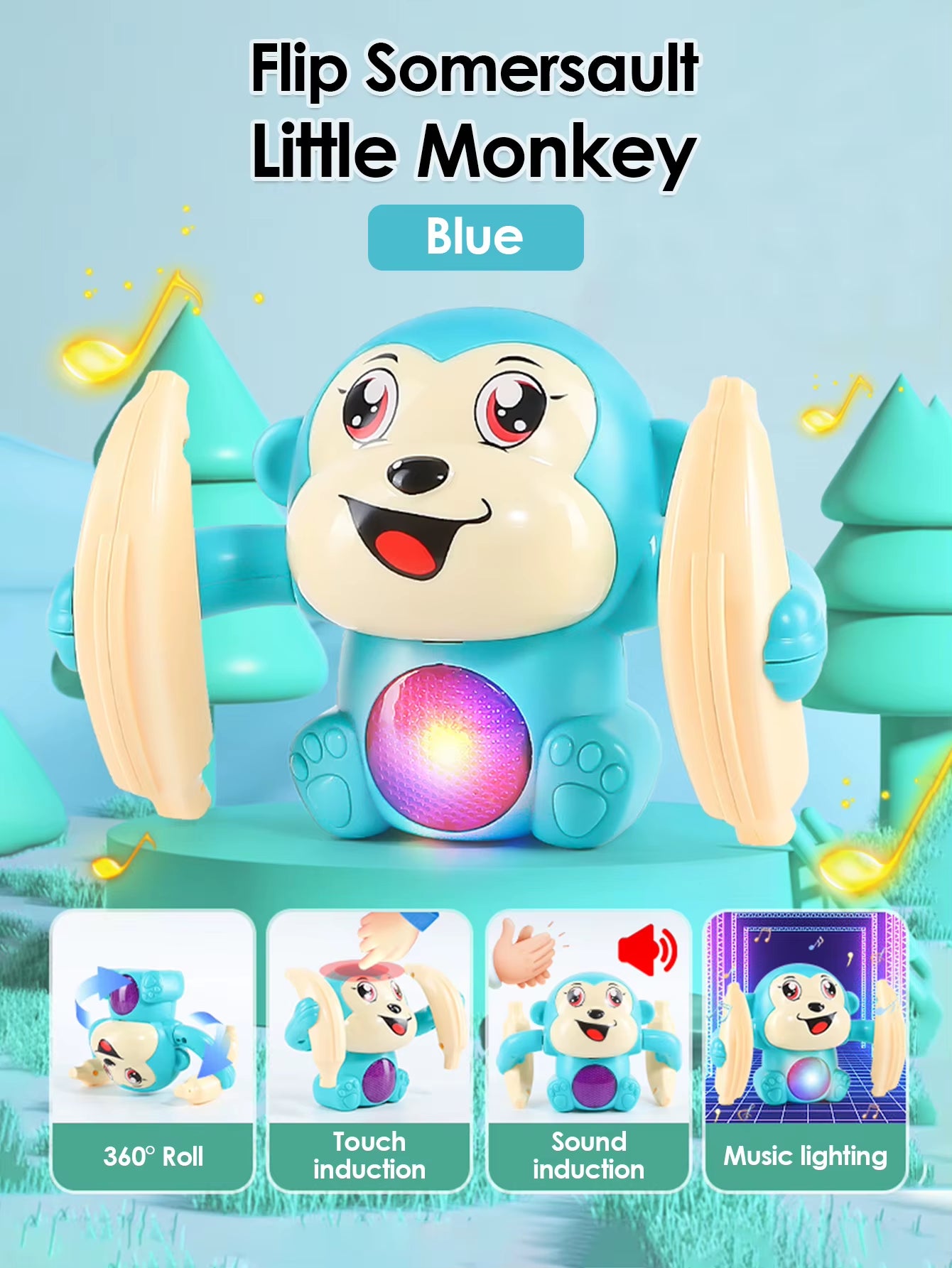 1 Baby Toy Electric Rolling Monkey Light Music Puzzle Sound Prompt Monkey Children'S Toy Gift Preschool Education Toy