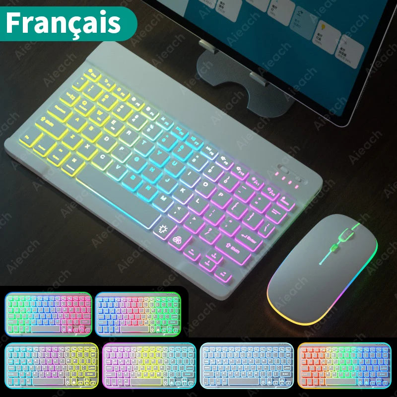 Keyboard for Tablet Android Ios Windows Wireless Mouse Keyboard Bluetooth-Compatible Rainbow Backlit Keyboard for Ipad Phone