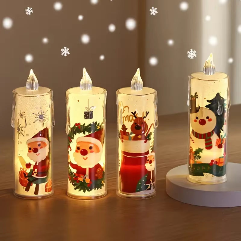 4PCS Christmas LED Candles, Flameless Flickering Electronic Tea Lights,Santa Claus Projection
