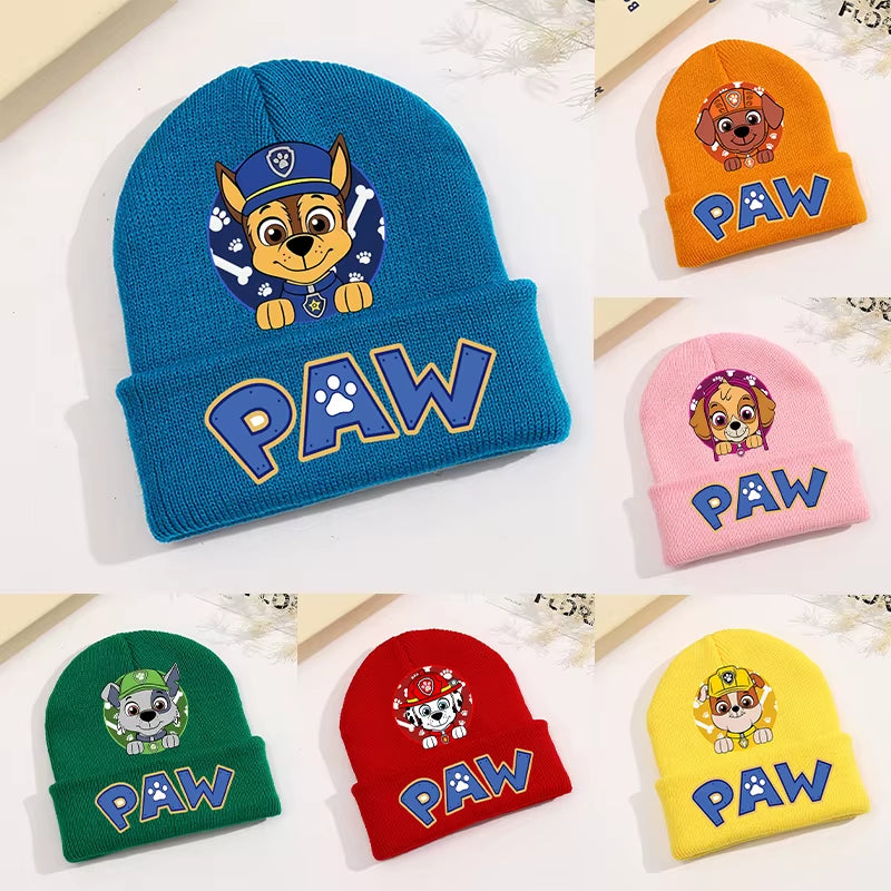 Paw Patrol Knitted Hat Kawaii Cartoon Character Printed Beanie Boys Girls Warm Hat Winter Baby Accessories Kids Gift