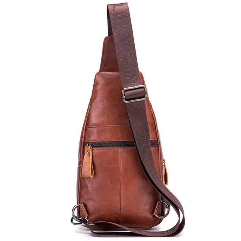  New 100% Cowhide Leather Casual Fashion Crossbody Chest Bag Men's Leather Bag USB Charging 