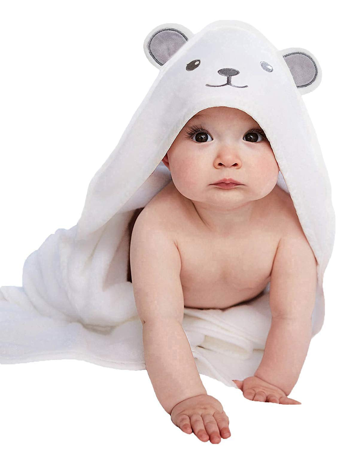 Hooded Towel - Rayon Made from Bamboo, Bath Towel with Bear Ears for Newborn, Babie, Toddler, Infant - Absorbent Large Baby Towel - Bear, 30 X 30 Inch