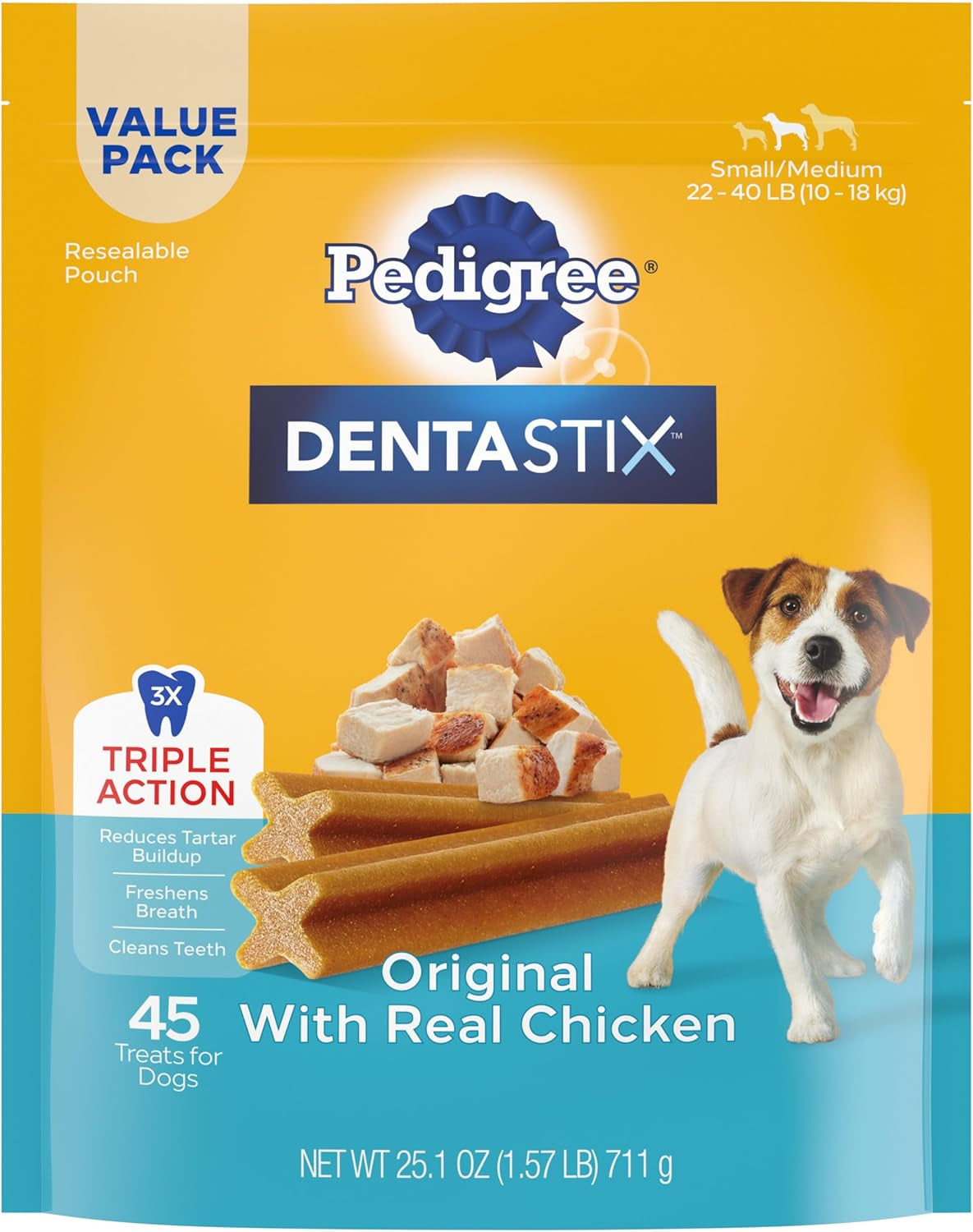 DENTASTIX Small/Medium Dog Dental Treats Original Flavor Dental Bones, 5.57 Oz. Pack, Pack of 7 (70 Total Treats)