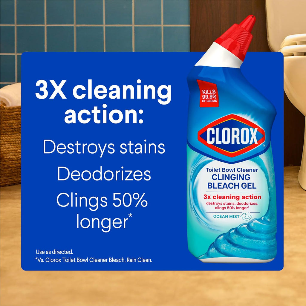 Toilet Bowl Cleaner, Clinging Bleach Gel, Ocean Mist - 24 Ounces, Pack of 2