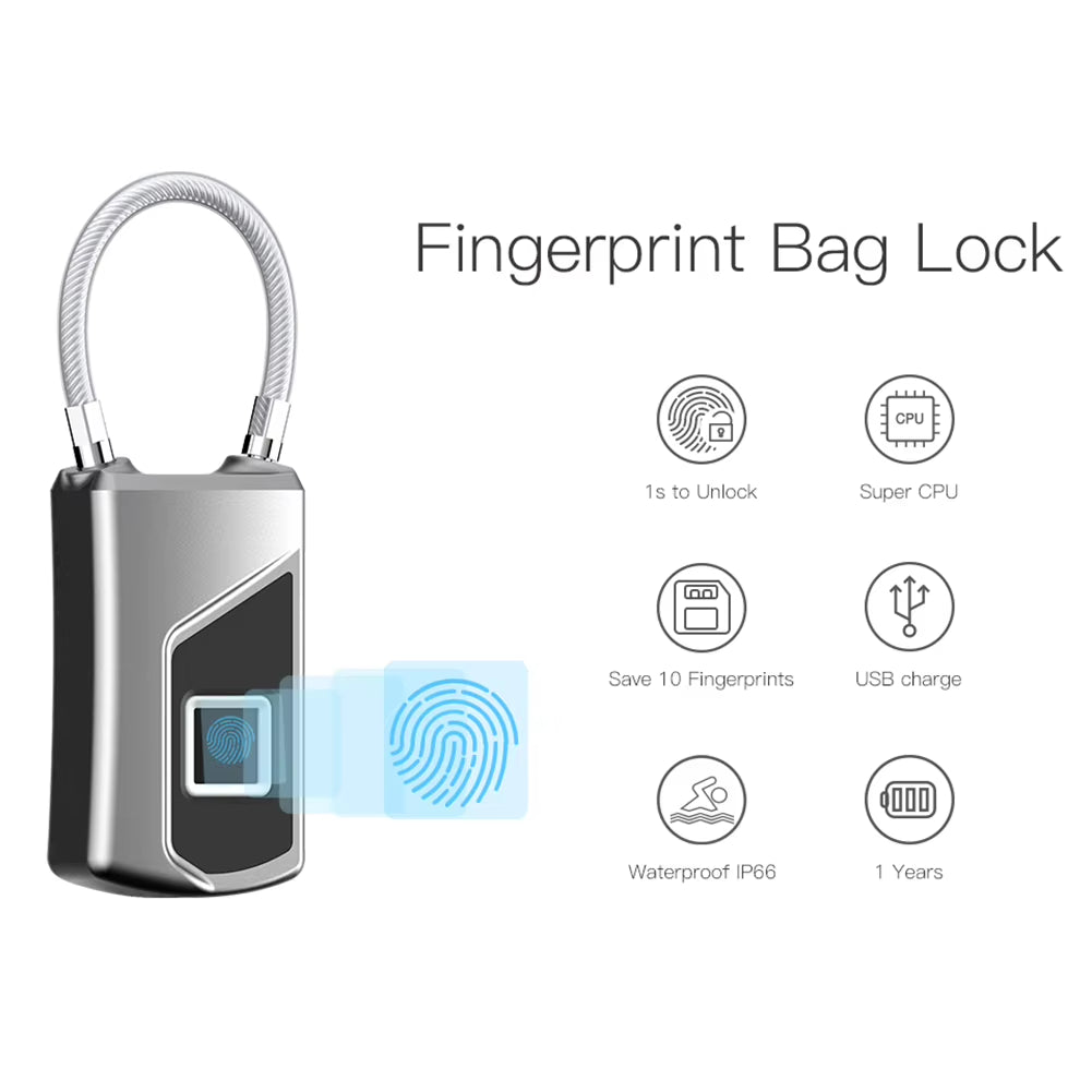 Keyless Fingerprint Lock with Tuya APP Smart Padlock Waterproof Door Lock 0.2Sec Unlock Portable Anti-Theft Padlock for Offices