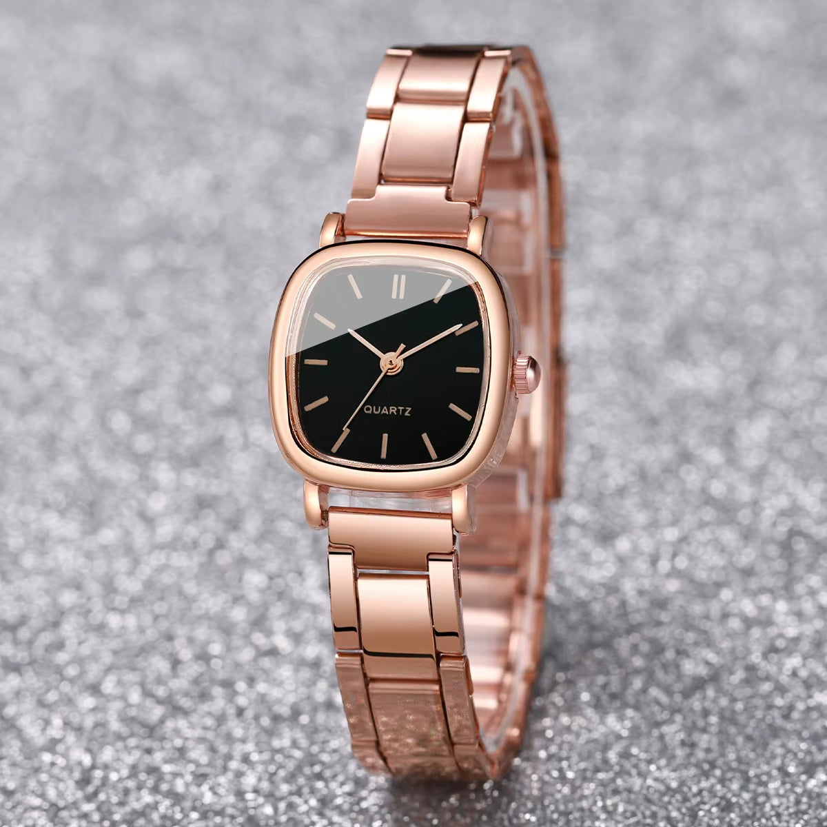 2Pcs/Set Women'S Watch Fashion Square Stainless Steel Band Quartz Watches Heart Bracelet Set