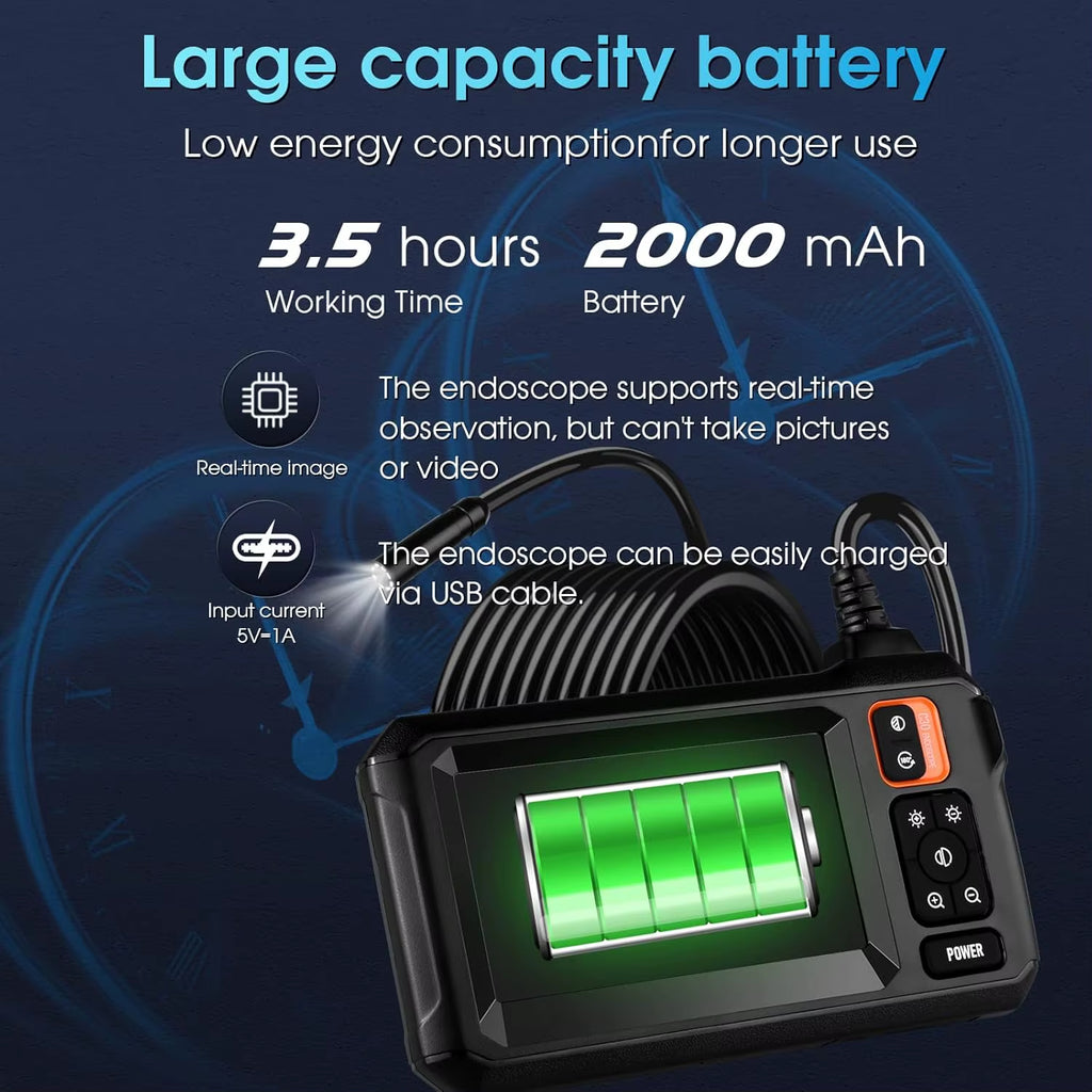 Industrial Endoscope Camera 4.3Inch IPS Screen 8Mm HD1080P IP67 Waterproof 8 LED Light Inspection Borescope for Pipe Car Repair