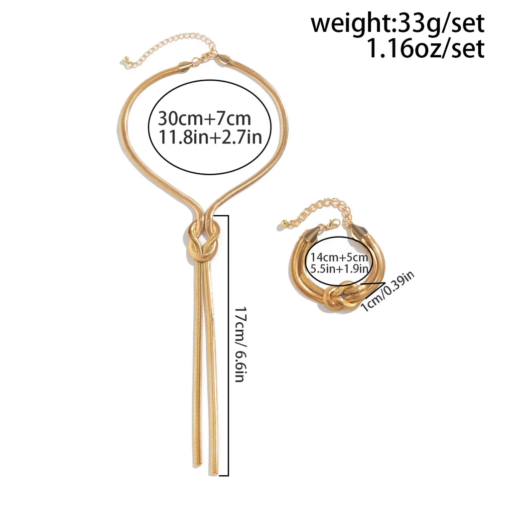 2Pcs/Set Sexy Smooth Long Snake Twisted Chain Necklace Bracelet for Women 