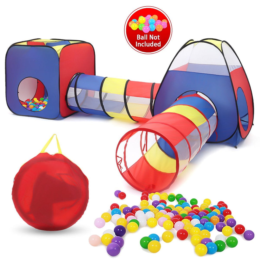 4 in 1 Kids Play Tent, Pop up Play Tent with Play Tunnels and Ball Pit, Collapsible Children Play Tent Toy for Boys & Girls, Indoor & Outdoor Playhouse, Ideal Gift for Children