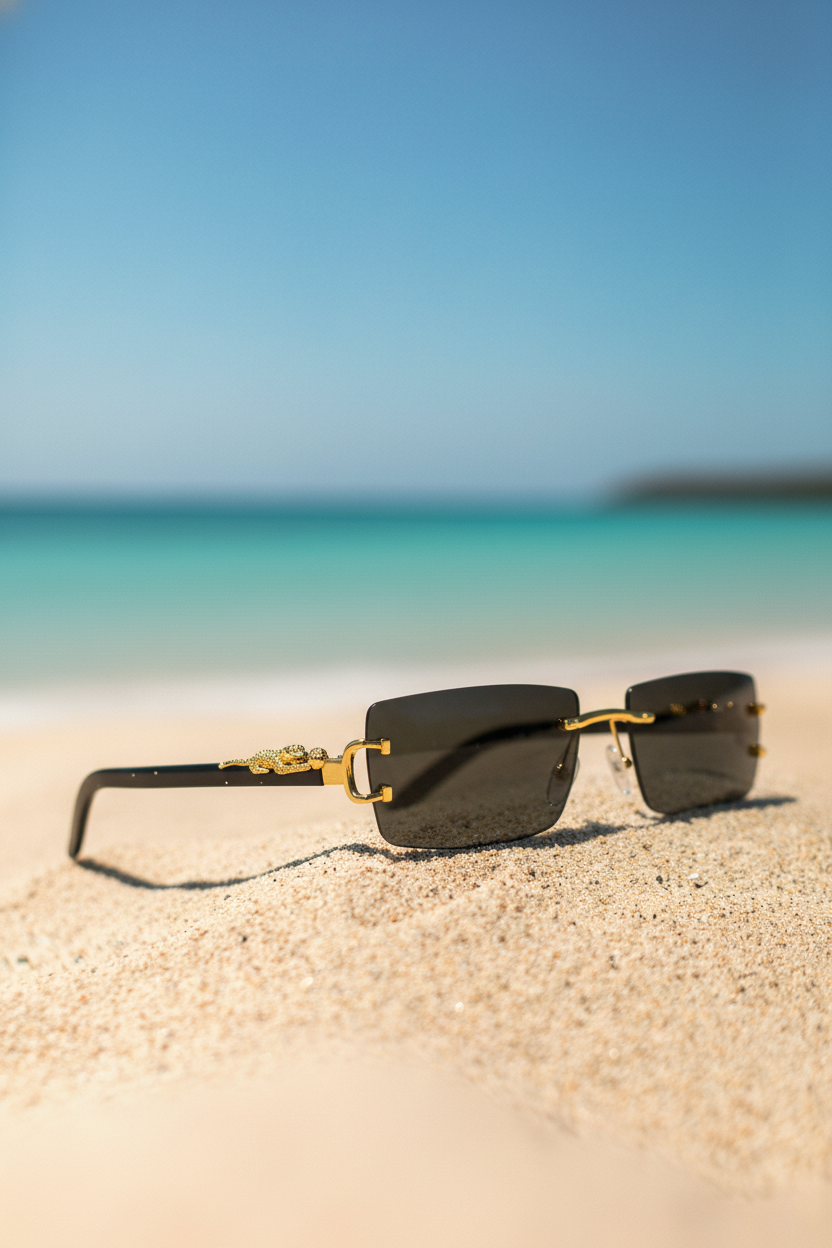 Fashion Rimless Sunglasses Women Men Cheetah Decoration Rectangular Brand Designer Sun Glasses