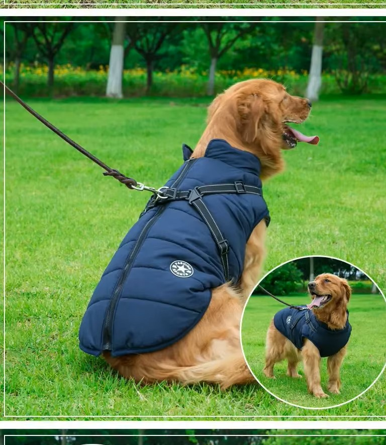 Large Pet Dog Jacket with Harness Winter Warm Dog Clothes for Labrador Waterproof Big Dog Coat Chihuahua French Bulldog Outfits