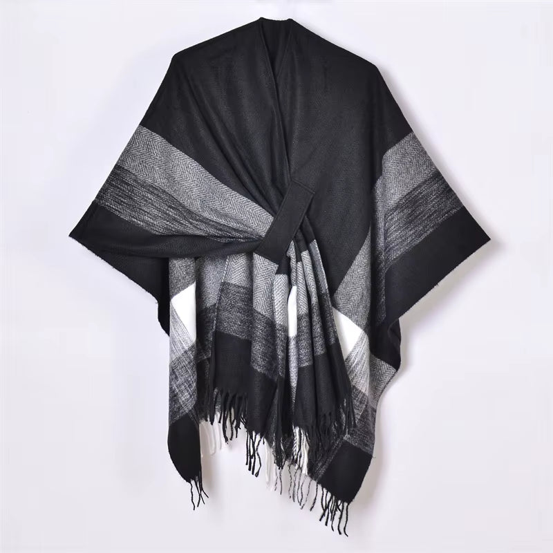Women'S Elegant Shawl Wraps Soft Open Front Poncho Cape for Autumn Winter Solid Color Tassel Scarf Shawls Cloak Bufanda Pashmina