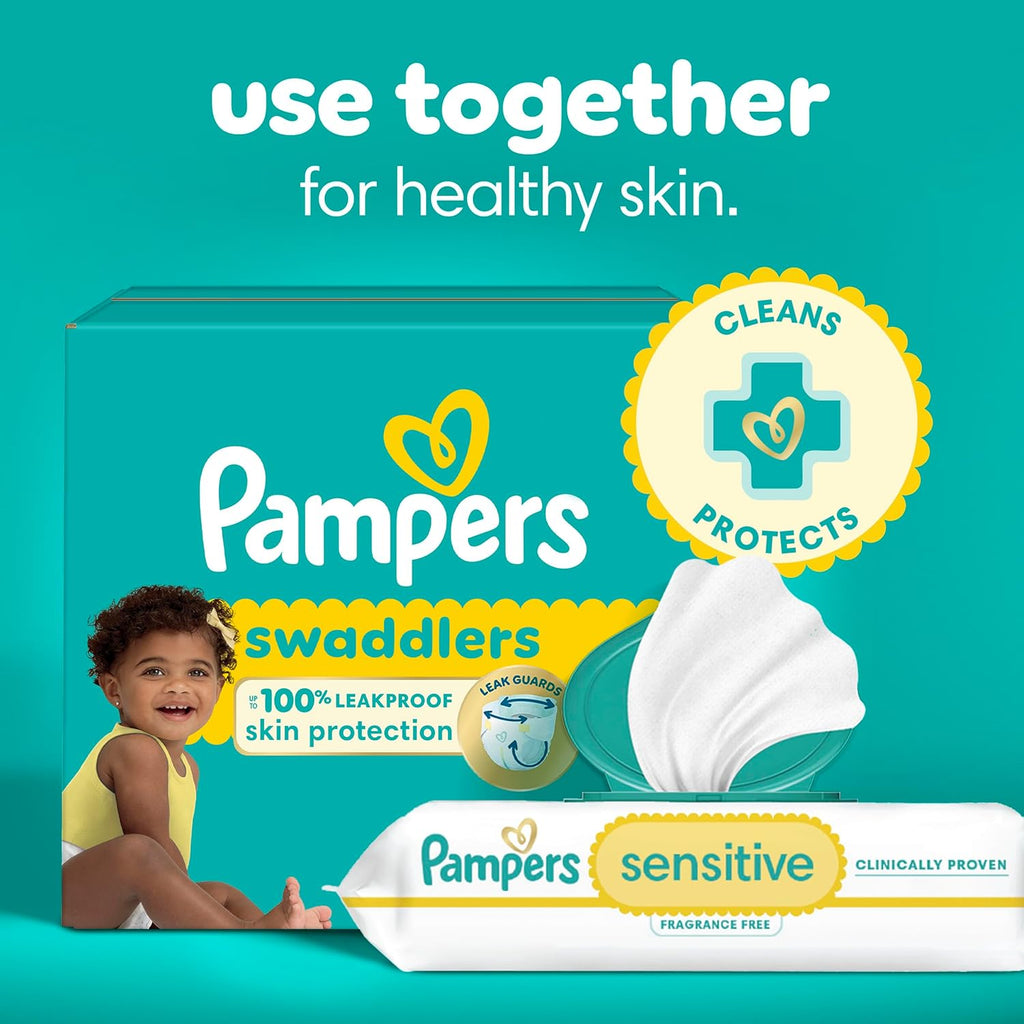 Sensitive Baby Wipes, Water Based, Hypoallergenic and Unscented, 8 Flip-Top Packs, 4 Refill Packs (1008 Wipes Total)