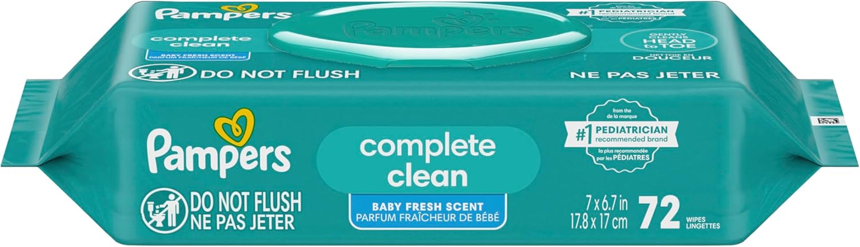 Baby Wipes, Complete Clean Baby Fresh Scented Wipe, Gently Cleans Head to Toe, 72 Total (1 Flip-Top Packs)