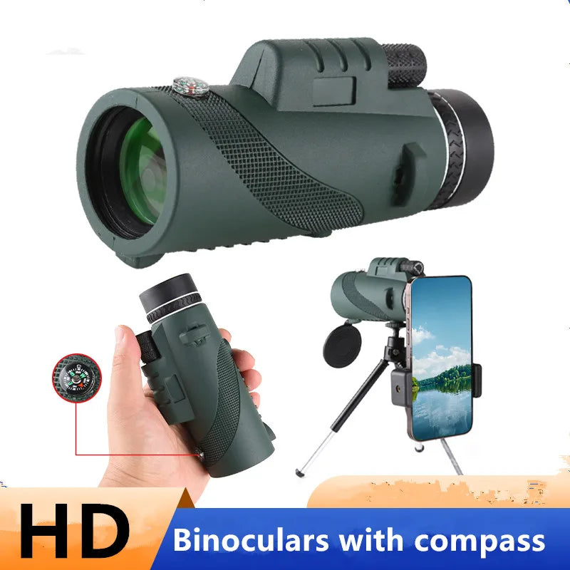 40X60 HD Professional Telescope Compass Monocular Powerful Waterproof Mini Pocket Zoom with Smartphone Hunting Camping