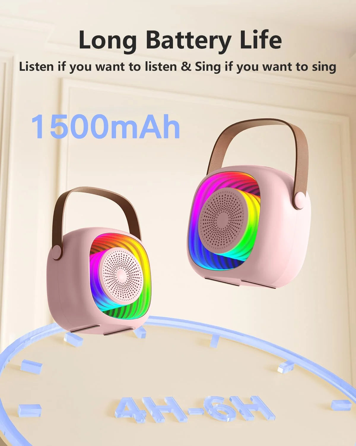 Mini Karaoke Machine for Kids, Toys  for Ages 4-12, Portable Bluetooth Speaker with 2 Wireless Microphones for Singing Party Outdoor Play, Pink