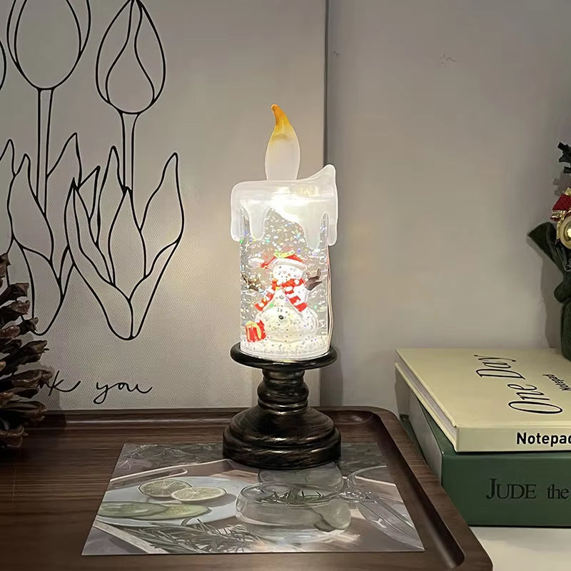 【Christmas Mood Light】Crystal Snow Candle Lamp, Silent & Stylish.