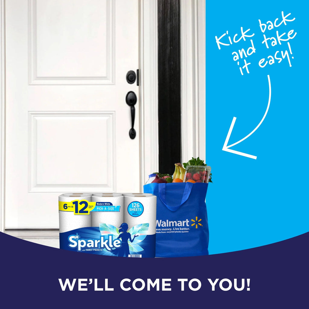 Sparkle Pick-A-Size Paper Towels, White, 6 Double Rolls = 12 Regular Rolls, 126 2-Ply Sheets per Roll