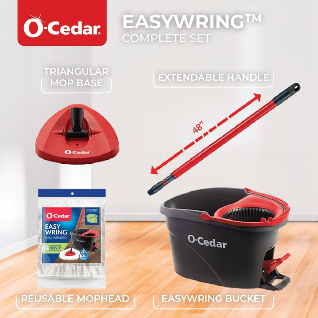Easywring Microfiber Spin Mop, Bucket Floor Cleaning System, Red, Gray, Standard