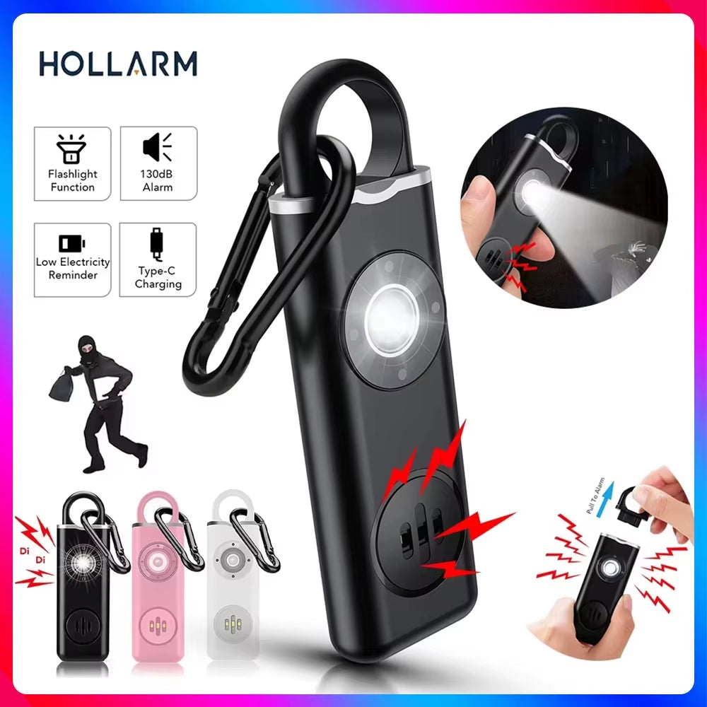 Hollarm Self Defense Personal Alarm for Women, Children, Elderly 130Db Siren Loud Rechargeable Keychain Alarm with LED Light
