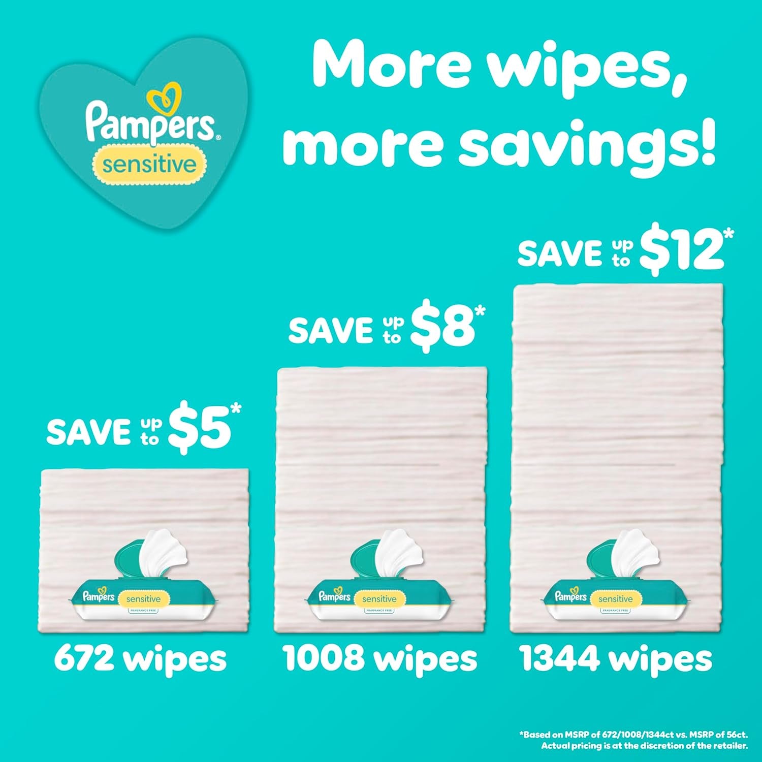 Sensitive Baby Wipes, Water Based, Hypoallergenic and Unscented, 8 Flip-Top Packs, 4 Refill Packs (1008 Wipes Total)