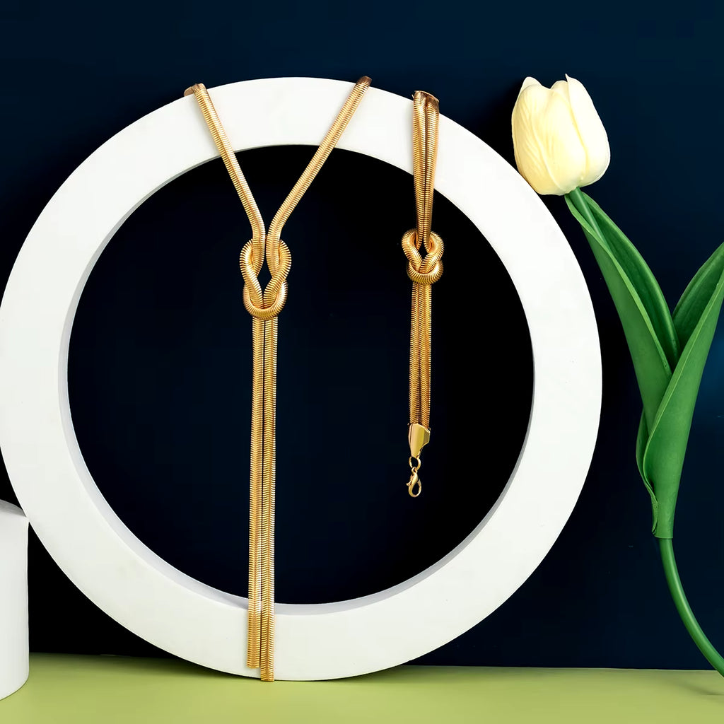 2Pcs/Set Sexy Smooth Long Snake Twisted Chain Necklace Bracelet for Women 