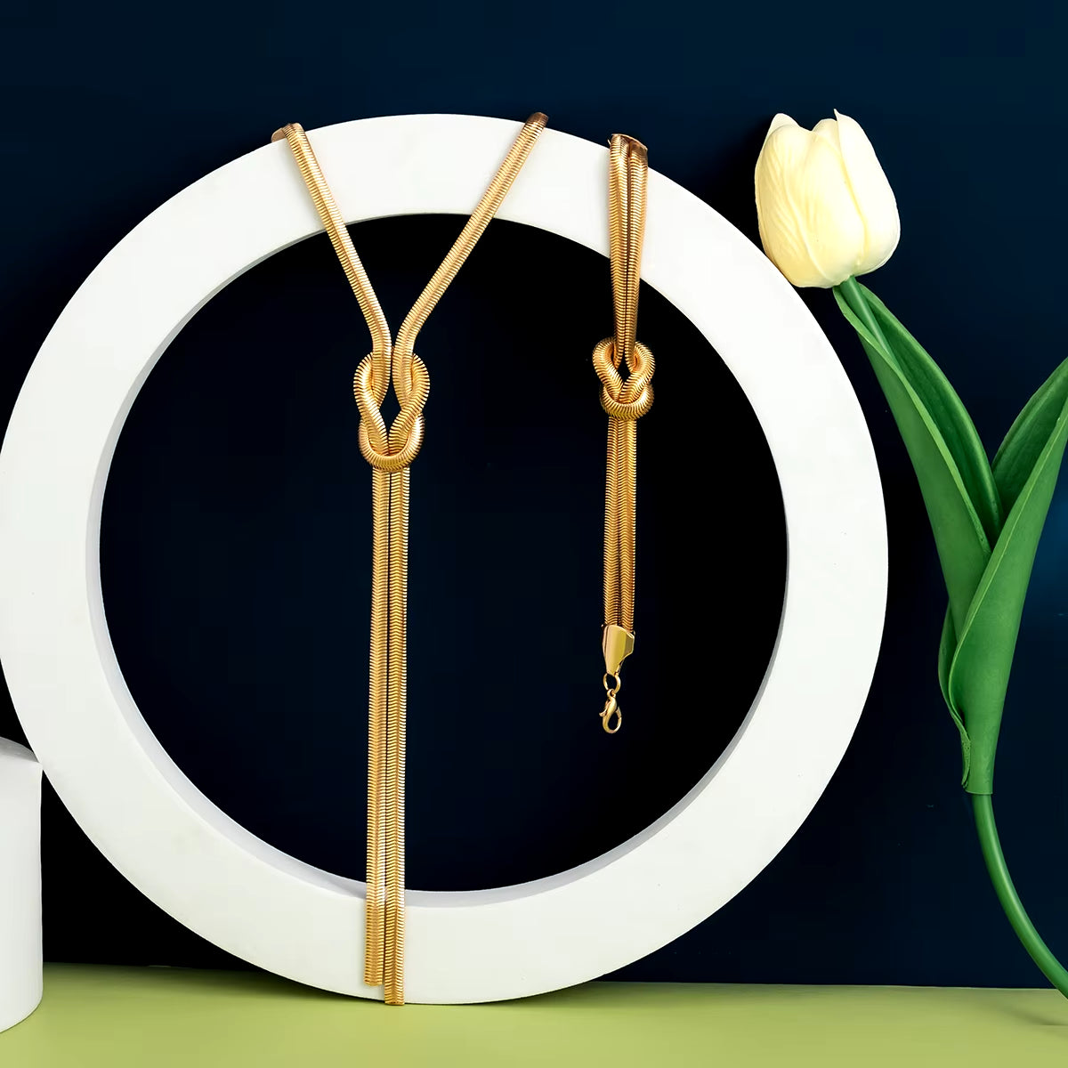 2Pcs/Set Sexy Smooth Long Snake Twisted Chain Necklace Bracelet for Women 