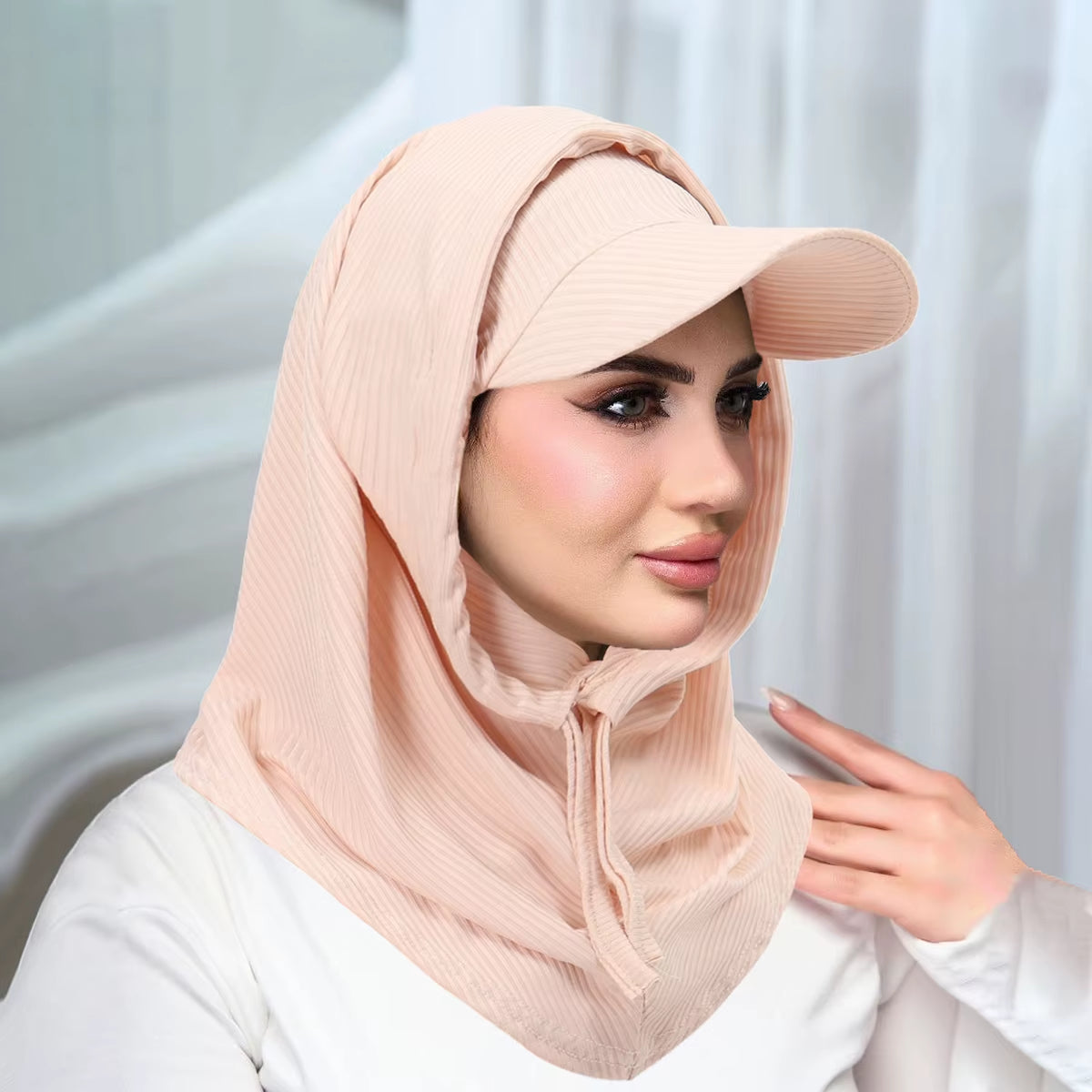 2 Pcs/Set Solid Color Cycling Scarf Hijab Caps Combination Set Wrap Head Scarf Muslim Turban Bonnet for Women Turbantes Caps