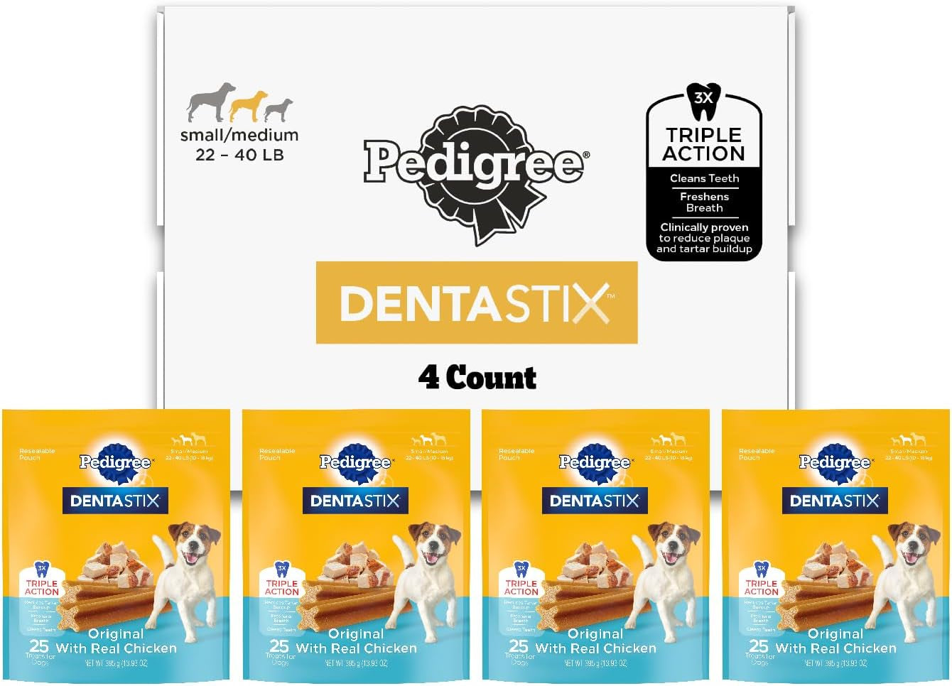 DENTASTIX Small/Medium Dog Dental Treats Original Flavor Dental Bones, 5.57 Oz. Pack, Pack of 7 (70 Total Treats)