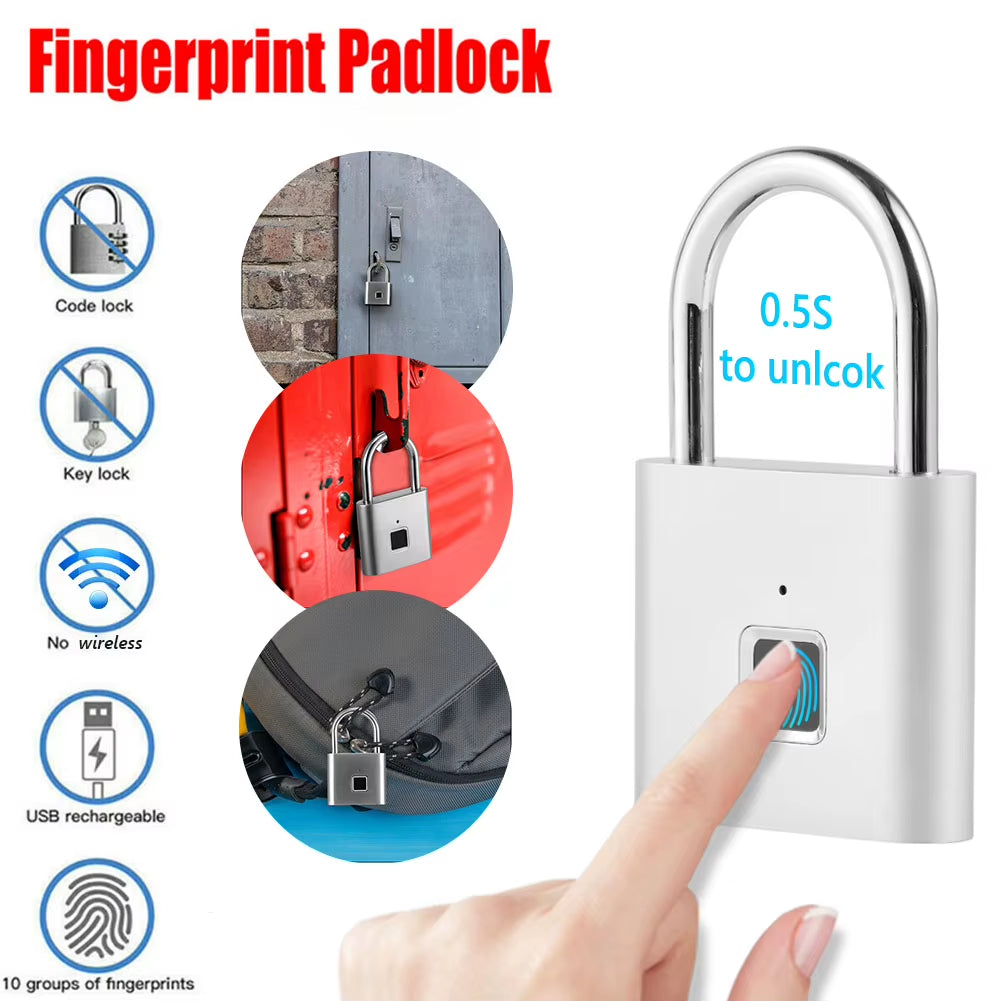Keyless Fingerprint Lock with Tuya APP Smart Padlock Waterproof Door Lock 0.2Sec Unlock Portable Anti-Theft Padlock for Offices