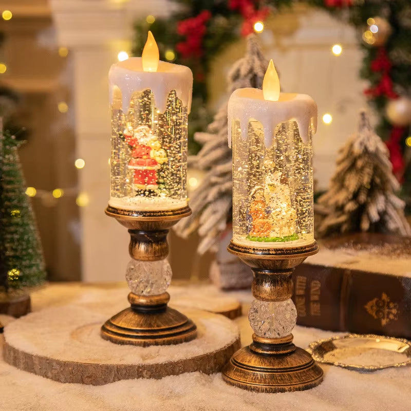 【Christmas Mood Light】Crystal Snow Candle Lamp, Silent & Stylish.