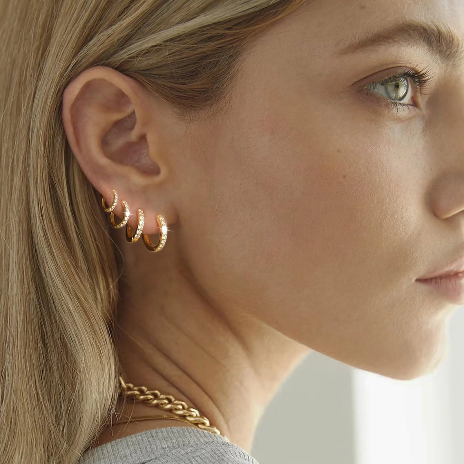 4 Pairs 18K Gold Plated Hoop Earrings for Women Cubic Zirconia Little Tiny Small Huggie Cartilage Hypoallergenic Earrings Set for Multiple Piercing Wedding Birthday Jewelry Gifts Teen Ideas