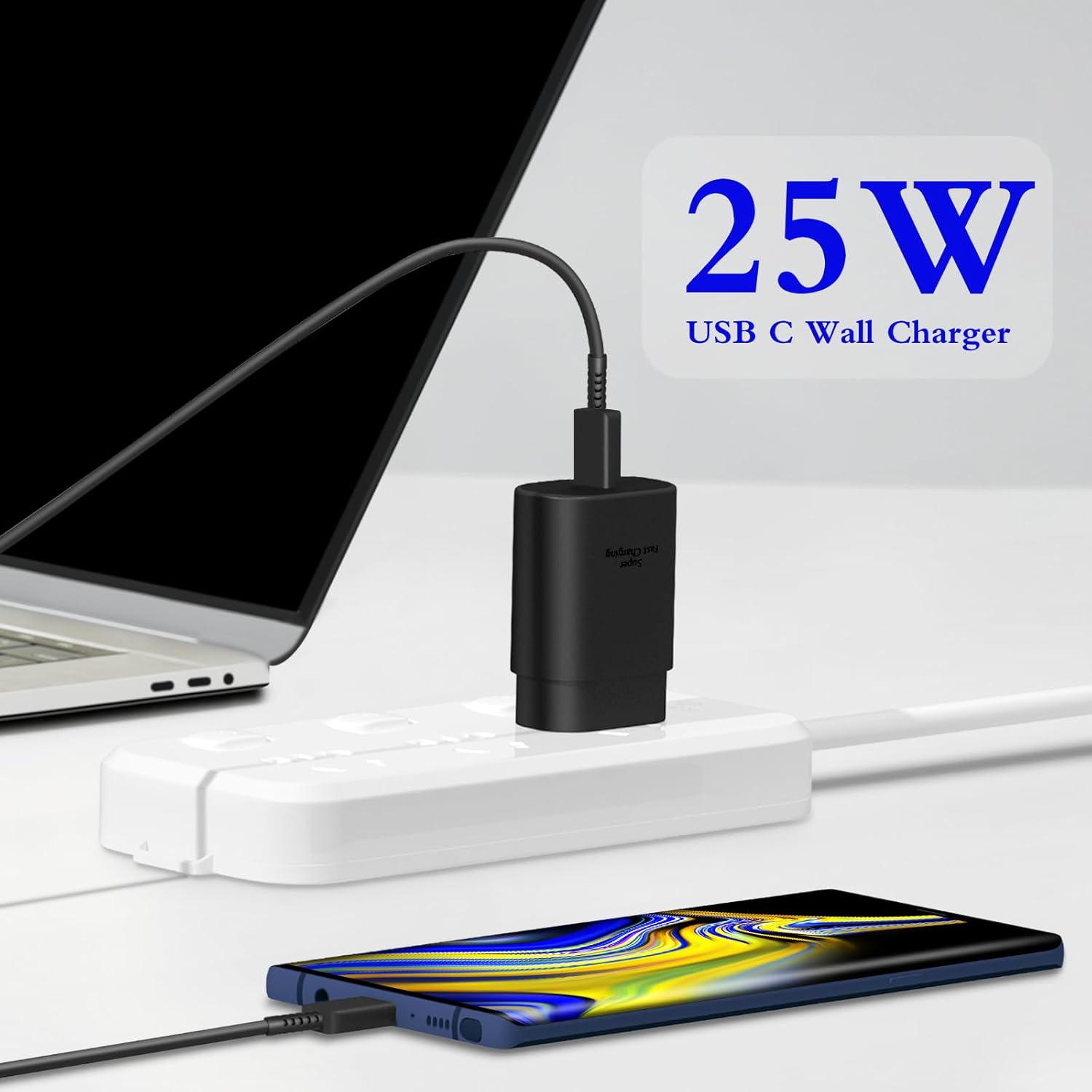 Type C Charger, 2-Pack 25W Type C Fast Charging Block with 6Ft USB C Charger Cable Compatible with Galaxy S25 S24 S23 S22 S21+/Phone 16/16 Pro Max/15/15 Pro Max/15 Plus-Black