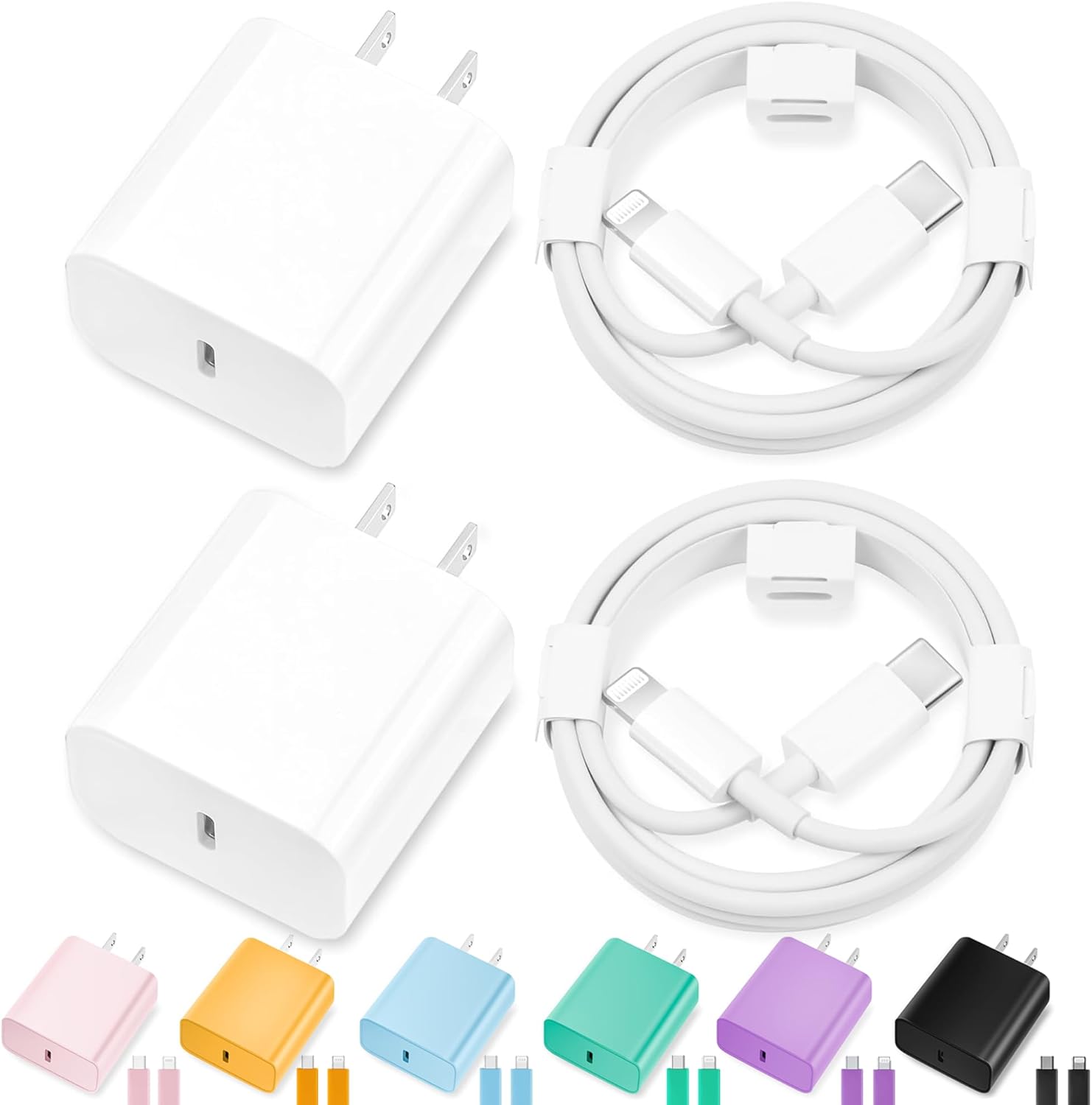 Iphone Charger Fast Charging,[Mfi Certified] 2Pack 20W Type C Fast Charger Block with 6FT USB C to Lightning Cable Compatible for Iphone 14/13/12/11 Pro Max/Xs Max/Xr/X,Ipad（White）
