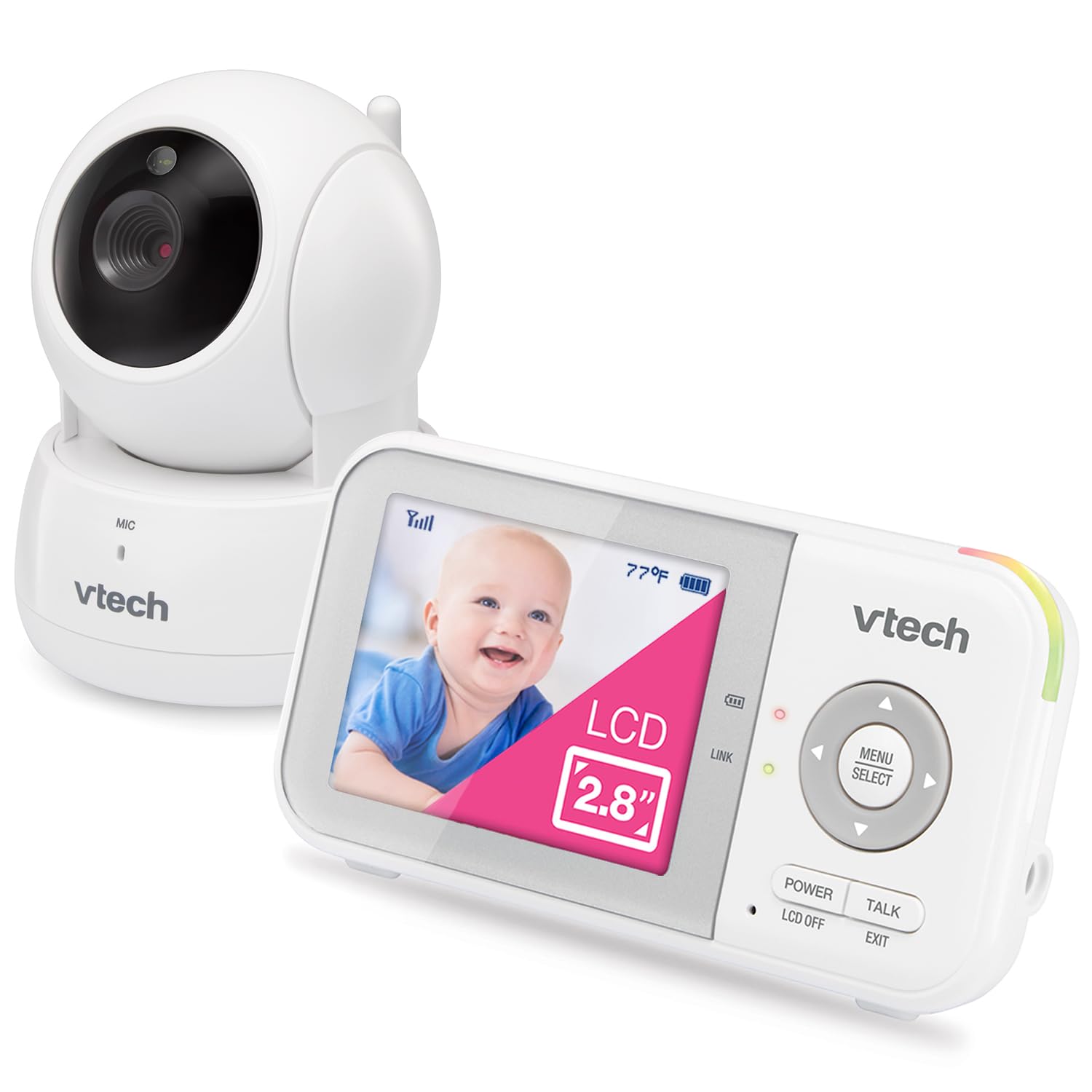 VM819 Baby Monitor with Camera and Audio, 2.8” Screen Portable Baby Camera, Night Vision, 2-Way Audio, Temperature Sensor and Lullabies, Secure Transmission No Wifi, Ideal for Baby/Elderly/Pet